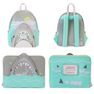 NEW Loungefly Jaws Glow-in-the-Dark Mini Backpack and Wallet Bundle NWT
